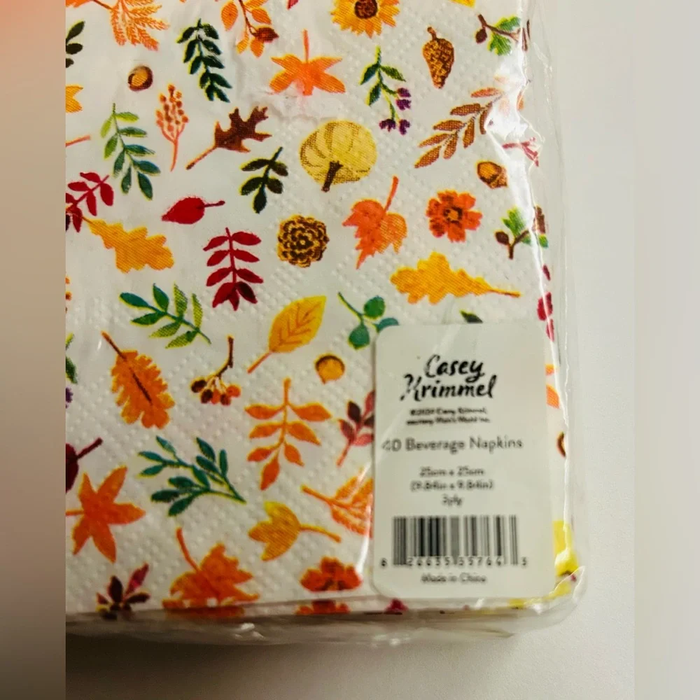 New 3 Packages of Casey Krimmel 40 Paper Beverage Napkins Fall Leaves